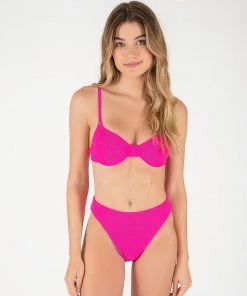ONEONESWIMWEAR SWIM Taylor Bottom Fuchsia Crinkle